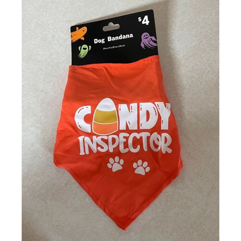 Candy Inspector Dog Bandana Orange Halloween Pet Scarf Funny Trick or Treat NWT